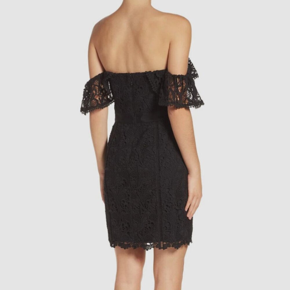 Adelyn Rae Maddie Off The Shoulder Black Lace Mini Dress Size S - Picture 3 of 13
